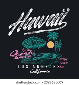 Aloha Hawaii beach Los Angeles California , Beach Party for night view, Tropical beach T-shirt Print Artwork, 