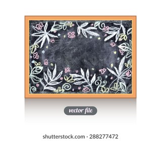 Aloha Hawaii. Chalkboard isolated texture background. Hand drawn vector illustration. Kids, children beautiful drawing. Web, mobile interface template. Texture, wood, wooden frame. Tropical botany