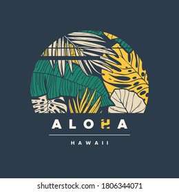 Aloha Hawaii. Colorful tropical vector t-shirt design, poster, print, label.