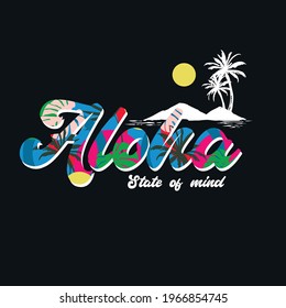 ALOHA Hawaii, ilustraciones de los vectores de playa coloridas para camisetas ,Diseño para moda , tela, textil, papel pintado, cubierta, web , envoltura y todo tipo de gráficos sobre negro