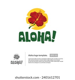 Aloha Hawaii Creative Summer Beach vector Elemen. Logo design of hibicus flower template.