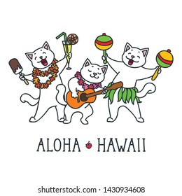 Aloha Hawaii. Cute cats having fun at a summer party. Doodle vector illustration