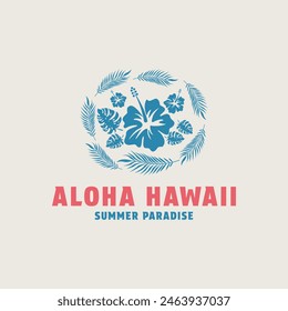 Aloha hawaii logo design with hibiscus flower design concept summer paradise