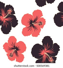 Aloha Hawaii, Luau Party invitation on white background with hibiscus flowers in red colors. Aloha T-Shirt design. Best creative design for poster, flyer, presentation. Vector.