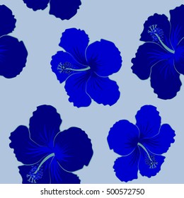 Aloha Hawaii, Luau Party invitation on blue background with hibiscus flowers. Aloha T-Shirt design. Best creative design for poster, flyer, presentation. Vector seamless pattern.