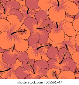 Aloha Hawaii, Luau Party invitation with orange and violet hibiscus flowers. Aloha T-Shirt design. Best creative design for poster, flyer, presentation. Vector.