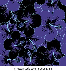 Aloha Hawaii, Luau Party invitation with black and blue hibiscus flowers. Aloha T-Shirt design. Best creative design for poster, flyer, presentation. Vector.