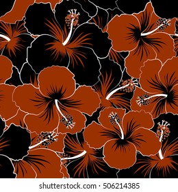 Aloha Hawaii, Luau Party invitation with black and brown hibiscus flowers. Aloha T-Shirt design. Best creative design for poster, flyer, presentation. Vector.