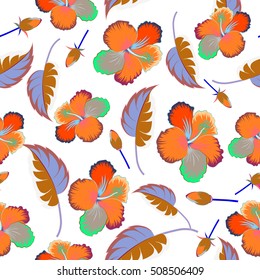 Aloha Hawaii, Luau Party invitation on white background with hibiscus flowers. Aloha T-Shirt design. Best creative design for poster, flyer, presentation. Vector seamless pattern.