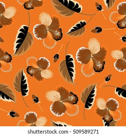 Aloha Hawaii, Luau Party invitation with brown hibiscus flowers. Aloha T-Shirt design. Best creative design for poster, flyer, presentation. Vector seamless pattern.