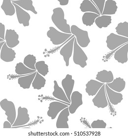 Aloha Hawaii, Luau Party invitation on white background with hibiscus flowers in gray colors. Aloha T-Shirt design. Best creative design for poster, flyer, presentation. Vector seamless pattern.