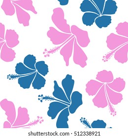 Aloha Hawaii, Luau Party invitation on white background with hibiscus flowers in blue and pink colors. Aloha T-Shirt design. Best creative design for poster, flyer, presentation. Vector.