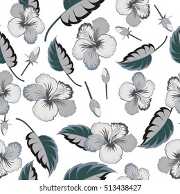 Aloha Hawaii, Luau Party invitation on white background with hibiscus flowers in gray colors. Aloha T-Shirt design. Best creative design for poster, flyer, presentation. Vector.