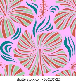 Aloha Hawaii, Luau Party invitation with neutral and orange hibiscus flowers. Aloha T-Shirt design. Best creative design for poster, flyer, presentation. Vector seamless pattern.