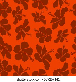 Aloha Hawaii, Luau Party invitation with brown and orange hibiscus flowers. Vector seamless pattern. Aloha T-Shirt design. Best creative design for poster, flyer, presentation.