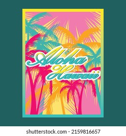 aloha hawaii palm paradise slogan tee typography graphic design,vector illustration