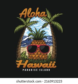 Aloha hawaii pineapple eyeglasses vector illustration for your company or brand