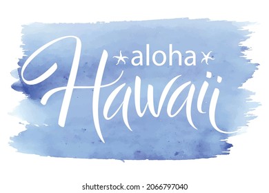 Aloha Hawaii, ilustración vectorial de afiches en fondo de manchas acuáticas.