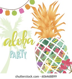 Aloha Hawaii Summer beach card. Vector illustration