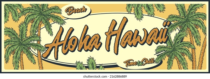 Aloha hawaii surf poster. Summer surfing tiki mask print