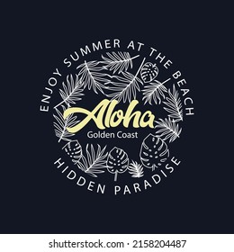 Aloha Hawaii T-Shirt Design. Vektorgrafik. Vektorsurfing-Badge. Für T-Shirt-Ausdrucke, Poster und andere Verwendungszwecke.