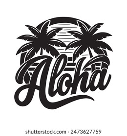 Aloha Hawaii T-Shirt Design. Vector illustration black and white