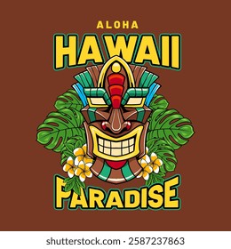 Aloha Hawaiian Paradise Tiki Mask Mascot Cartoon Character Illustration