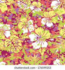 Aloha Hawaiian Shirt Camouflage Seamless Background Pattern 