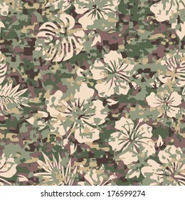 Aloha Hawaiian Shirt Camouflage Seamless Background Pattern 