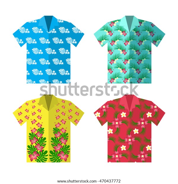 Aloha Hawaiian shirt for happy carefree\
vacation. Colorful vector flat\
illustration.