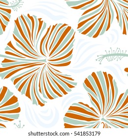 Aloha Hawaiian Shirt vector Hibiscus Pattern On white Background in orange and neutral Colors.