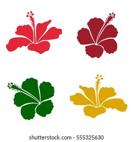 Aloha Hawaiian Shirt vector Hibiscus Pattern In yellow, green and red Colors.