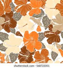 Aloha hawaiian shirt vector. Hibiscus in brown, beige and orange colors on a white background.