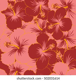 Aloha hawaiian shirt vector seamless pattern. Pink and red Hibiscus seamless background.