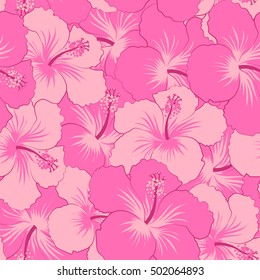 Aloha Hawaiian Shirt vector seamless Hibiscus Pattern In pink Colors.
