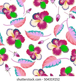 Aloha Hawaiian Shirt vector seamless Hibiscus Pattern on white background.