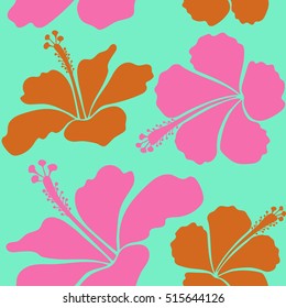 Aloha Hawaiian Shirt vector seamless Hibiscus Pattern In orange, pink and blue Colors.