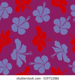 Aloha Hawaiian Shirt vector seamless Hibiscus Pattern In violet, red and purple Colors.