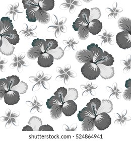 Aloha Hawaiian Shirt vector seamless Hibiscus Pattern On white Background in gray, neutral and blue Colors.