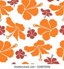 Aloha Hawaiian Shirt vector seamless Hibiscus Pattern On white Background in orange and pink Colors.