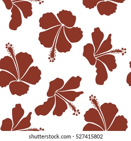 Aloha Hawaiian Shirt vector seamless Hibiscus Pattern On white Background in brown Colors.