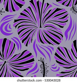 Aloha hawaiian shirt vector seamless pattern. Neutral and violet Hibiscus seamless background.
