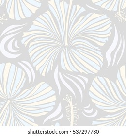 Aloha Hawaiian Shirt vector seamless Hibiscus Pattern In gray and neutral Colors.