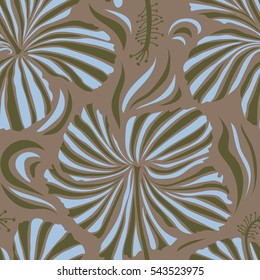 Aloha Hawaiian Shirt vector seamless Hibiscus Pattern In green, beige and blue Colors.