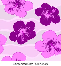 Aloha hawaiian shirt vector seamless pattern. Purple and pink Hibiscus seamless background.