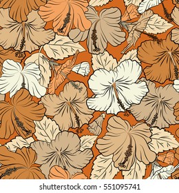 Aloha hawaiian shirt vector seamless pattern. Beige, orange and yellow Hibiscus seamless background.