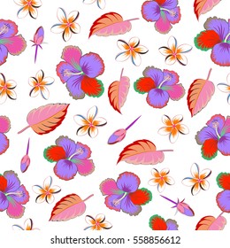 Aloha Hawaiian Shirt vector seamless Hibiscus Pattern On white Background in green, red and pink Colors.