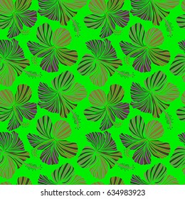 Aloha Hawaiian Shirt vector seamless Hibiscus Pattern on green background.