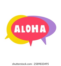 Aloha. Hello in Hawaiian language. Colorful speech bubbles. Greeting phrase. Vector design illustration.
