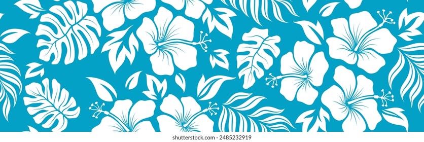 Aloha hibiscus flower Hawaiian tropical seamless pattern. nature floral abstract back ground.